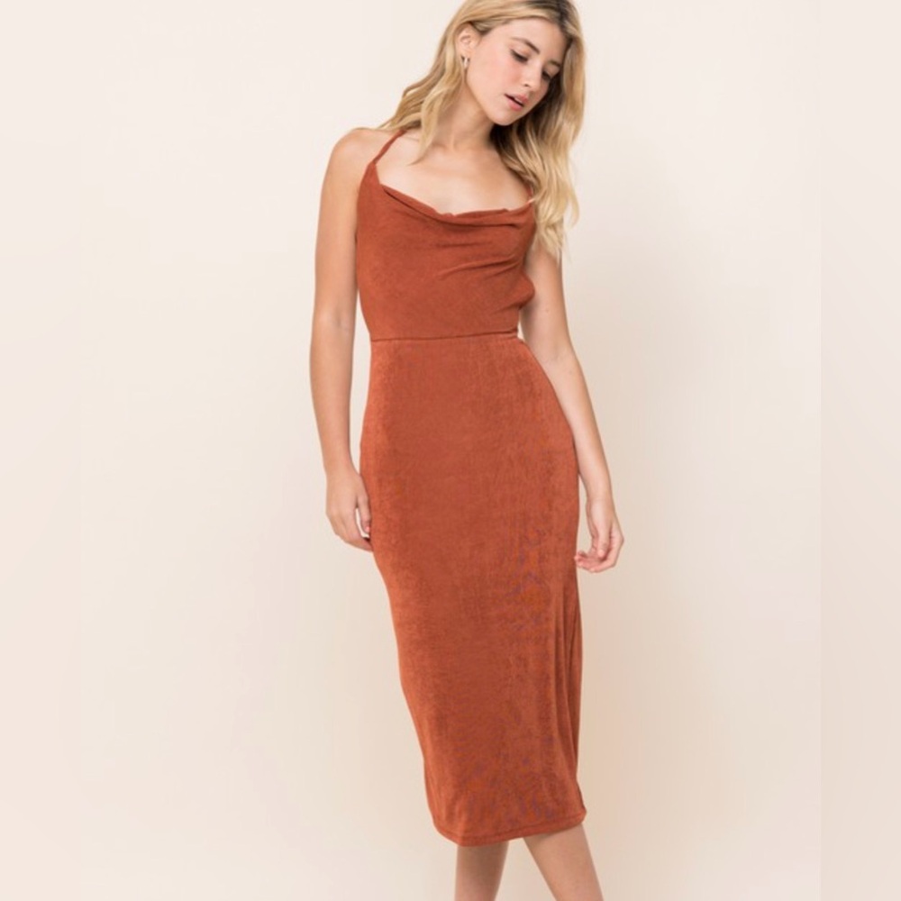 Cowl Neck Backless Midi Dress